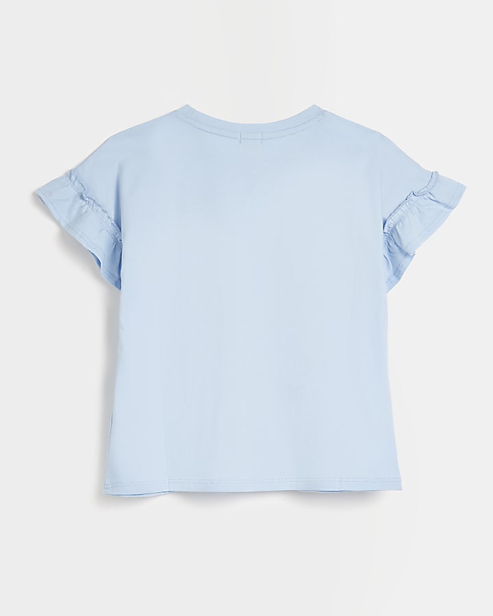 Girls blue frill glitter butterfly t-shirt