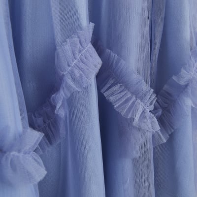 Girls blue frill hybrid party dress River Island