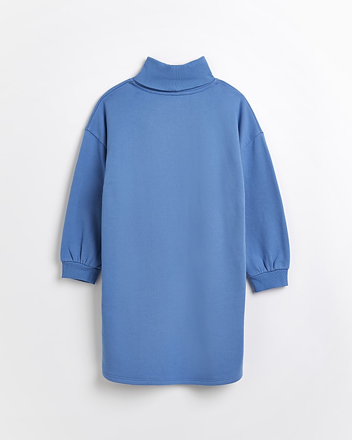 Girls blue funnel neck sweater dress