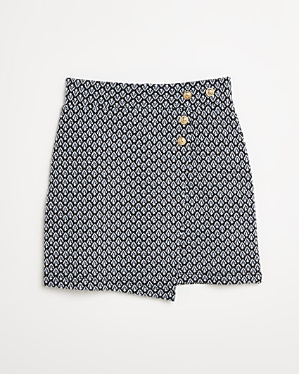 Girls blue geometric print skirt