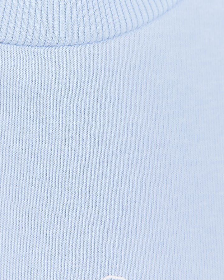 Girls Blue Graphic Puff Sleeve Sweatshirt