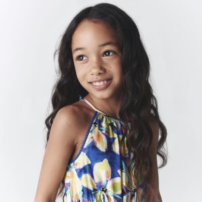 Girls Blue Halter neck floral Playsuit
