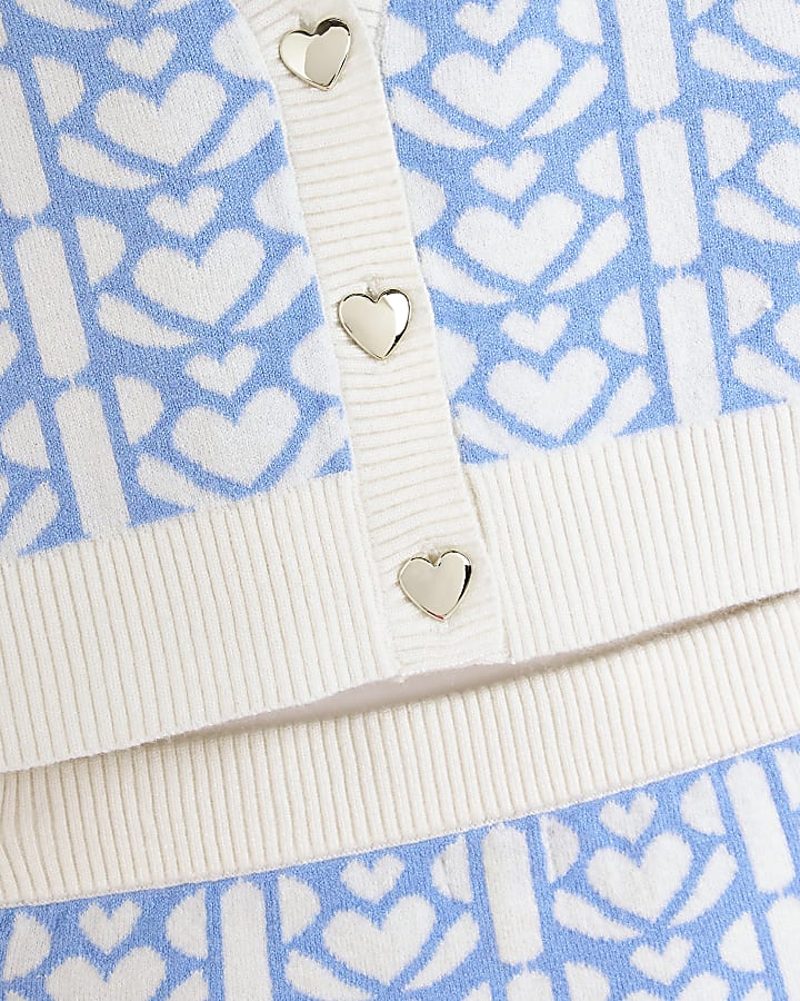 Girls blue Heart Monogram Cardigan set