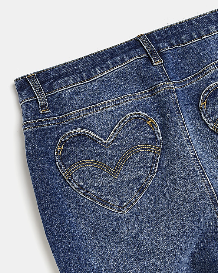 Girls Blue Heart Pocket flared Jeans