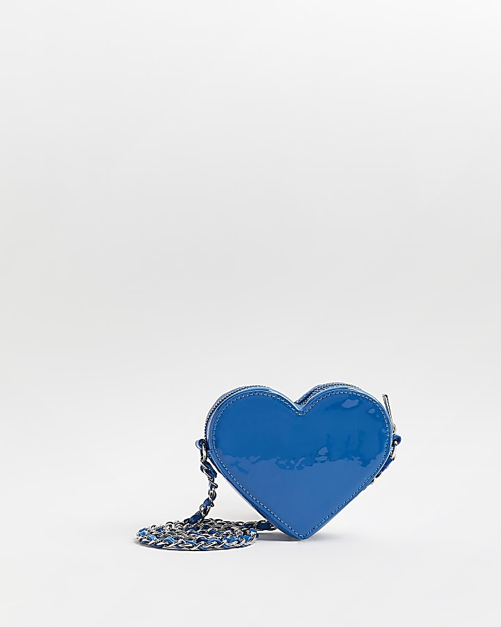 Girls Blue Heart Quilted cross body Chain Bag