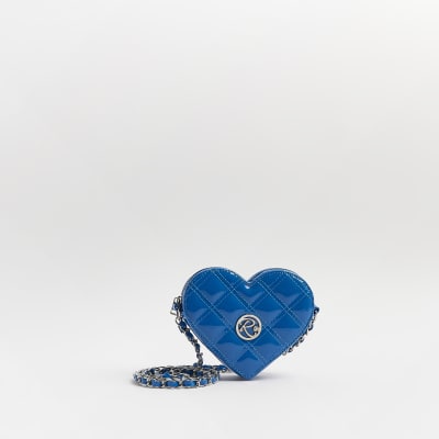 Girls Blue Heart Quilted cross body Chain Bag