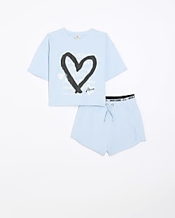 Girls blue heart top and shorts set
