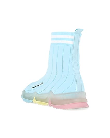 360 degree animation of product Girls blue knit high top sock trainers frame-7