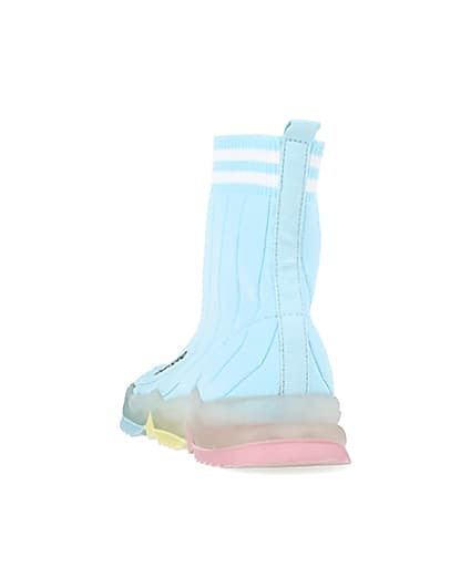 360 degree animation of product Girls blue knit high top sock trainers frame-8