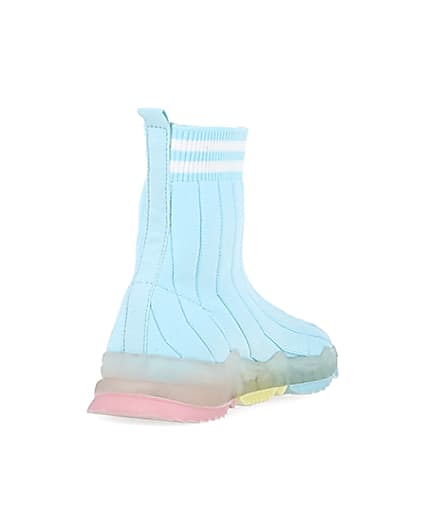 360 degree animation of product Girls blue knit high top sock trainers frame-11
