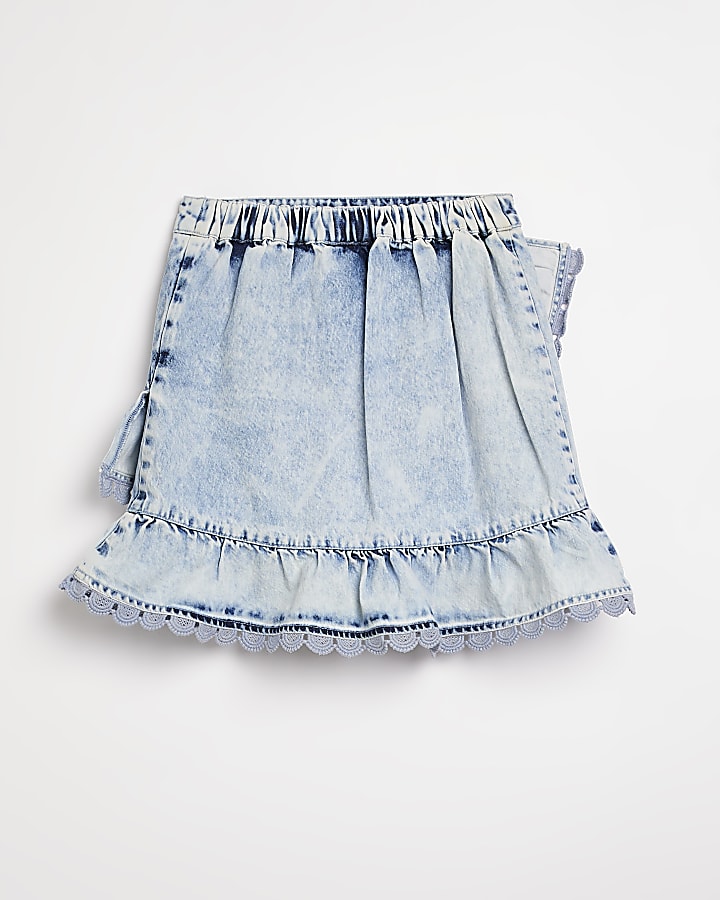 Girls blue layered frill denim skirt
