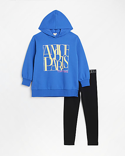 Girls Blue Longline Graphic Hoodie Outfit