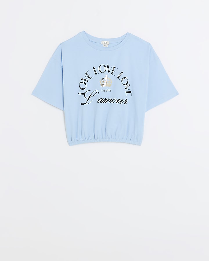 Girls Blue Love graphic Cinched T-shirt