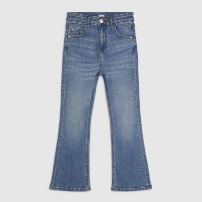 Girls Blue Mid Wash Flared Jeans