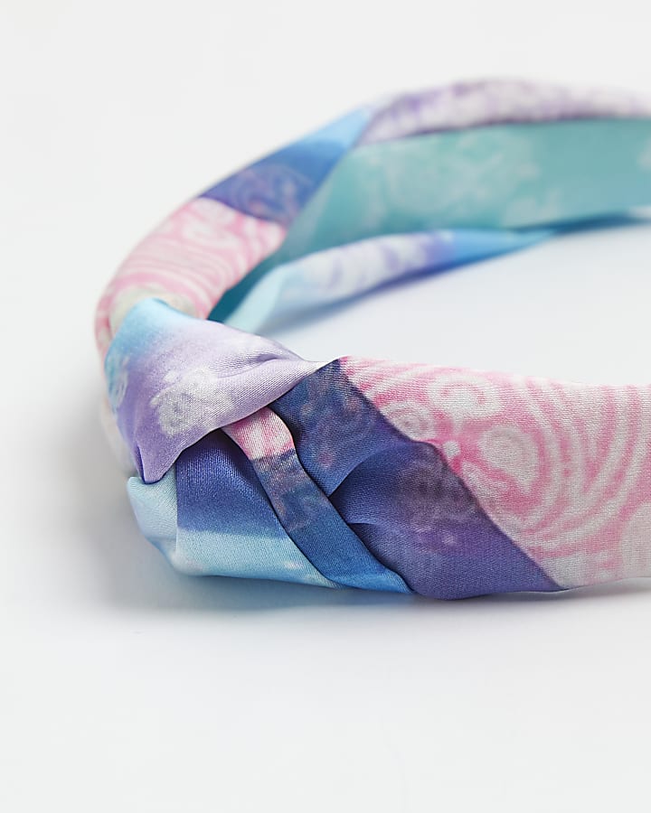 Girls blue paisley print knotted headband