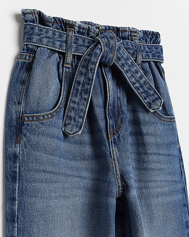 Girls blue paperbag belted jeans
