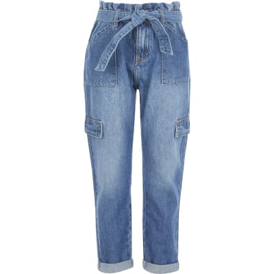 blue paperbag jeans