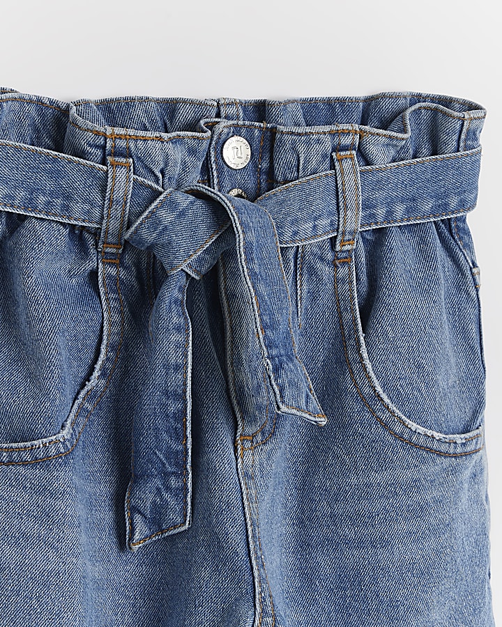 Girls blue paperbag waist mom jeans
