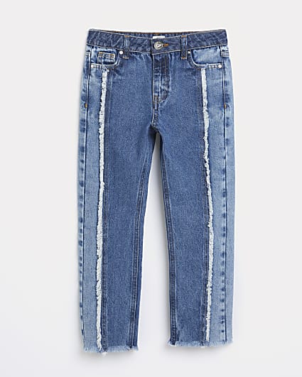 Girls blue patch work straight jeans