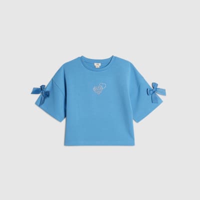 Girls Blue Premium Bow Heart T-Shirt