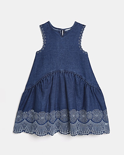 Girls blue printed denim sun dress