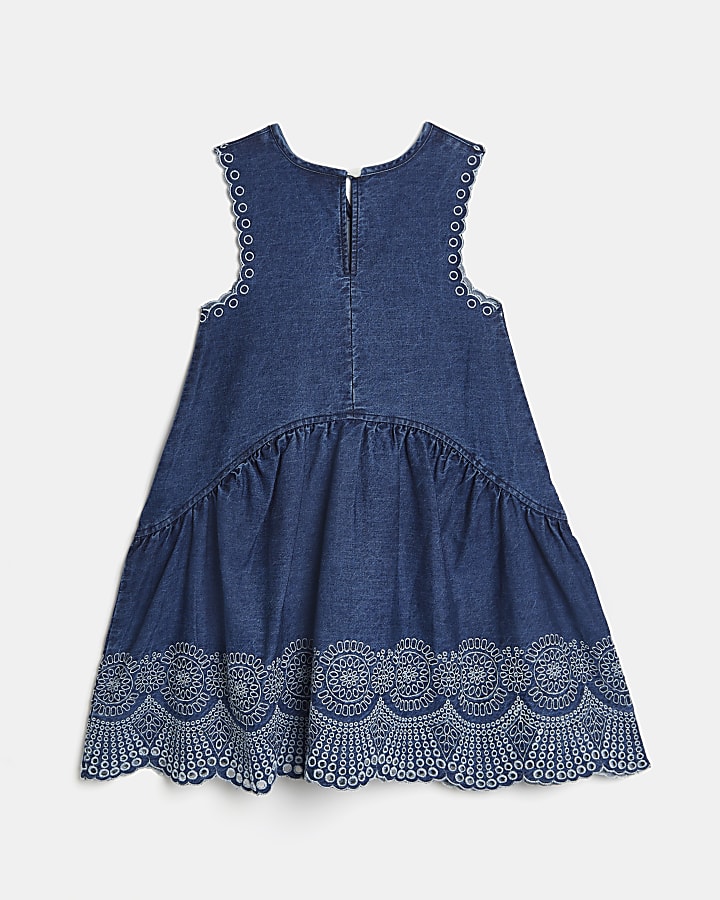 Girls blue printed denim sun dress