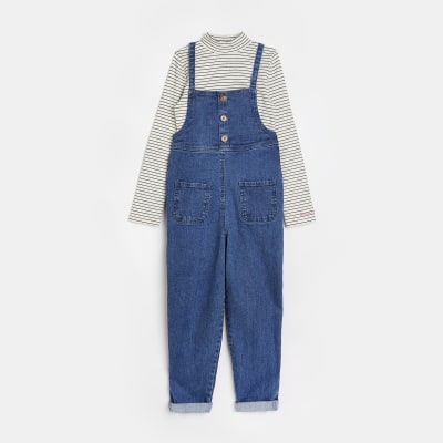 Girls Blue Relaxed Denim Dungaree outfit