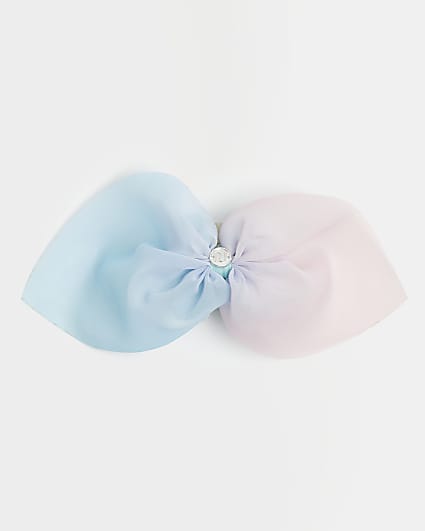 Girls blue RI branded ombre bow claw clip