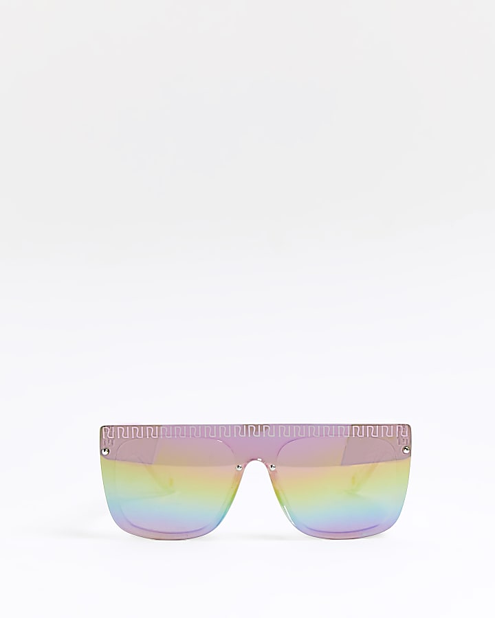 Girls blue RI branded rainbow lens sunglasses