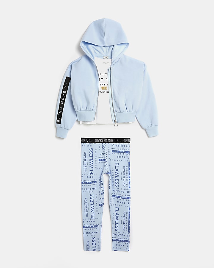 Girls blue RI hoodie and leggings 3 piece set
