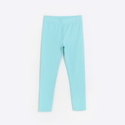Girls blue ribbed leggings