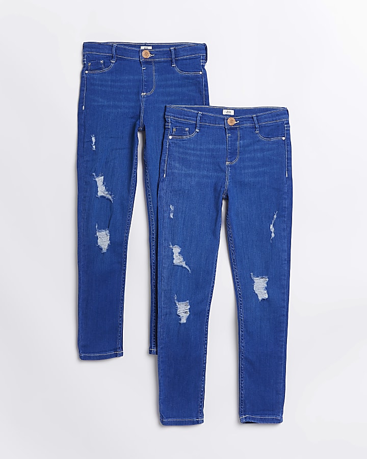 Girls blue rip Molly jeans 2 pack