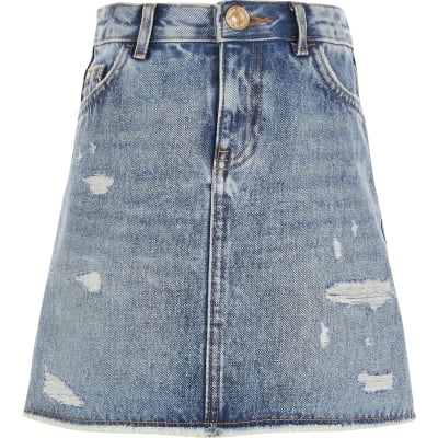 river island long denim skirt