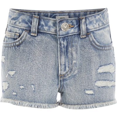 blue ripped denim shorts