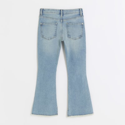 Girls blue ripped flare jeans