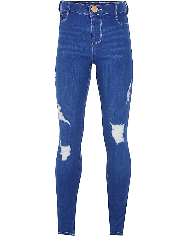 Girls blue ripped Molly mid rise jegging