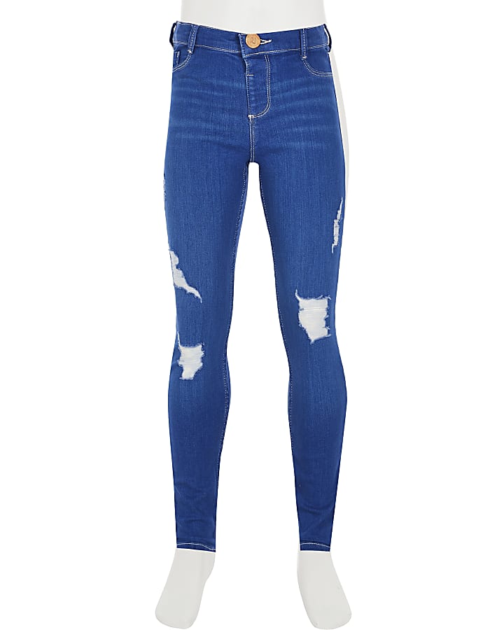 Girls blue ripped Molly mid rise jegging