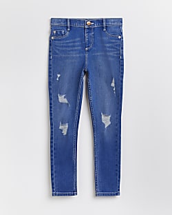 Girls blue ripped Molly skinny jeans