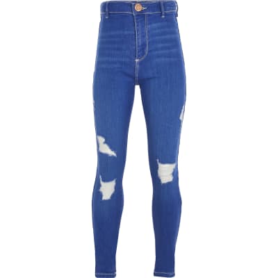 blue ripped high waist super skinny hallie jeans