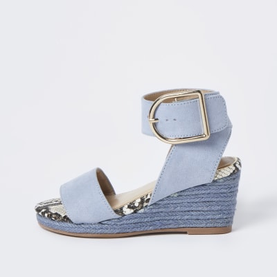 Girls blue rope wedge sandals River Island