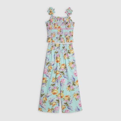 Girls Blue Rose Top and Trouser Set