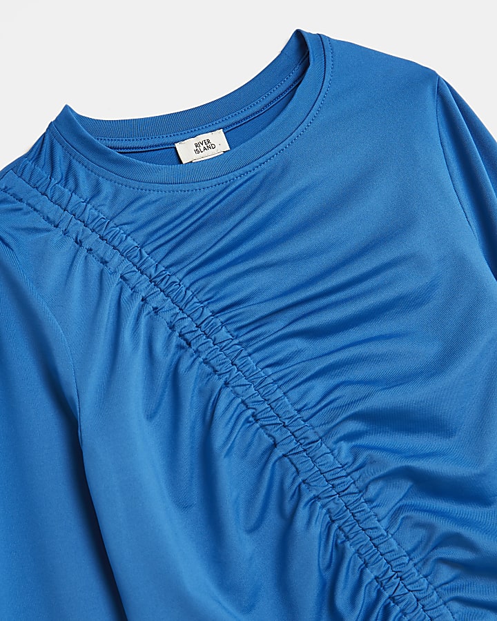 Girls blue ruched long sleeve top