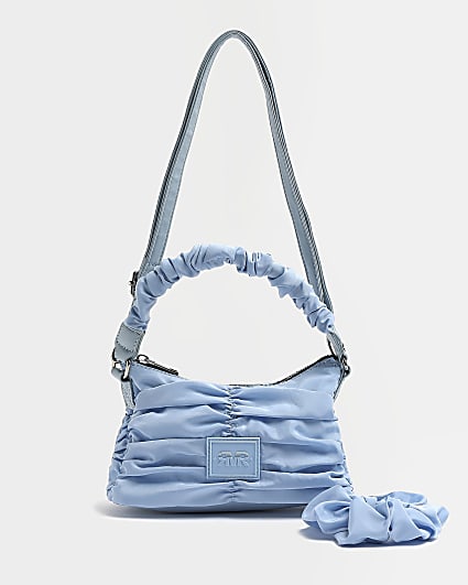 Girls blue ruched shoulder bag and scrunchie