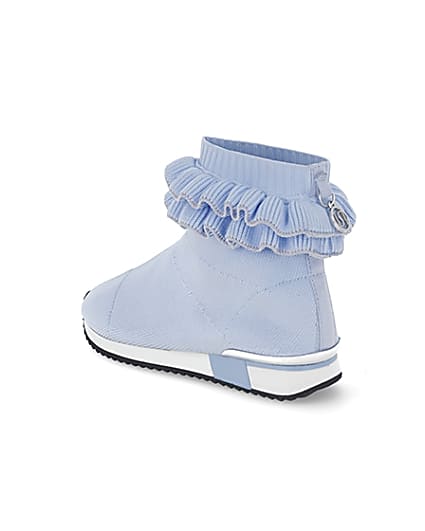 360 degree animation of product Girls blue ruffle knit sock hi top trainers frame-6