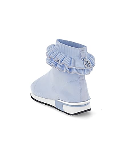 360 degree animation of product Girls blue ruffle knit sock hi top trainers frame-7
