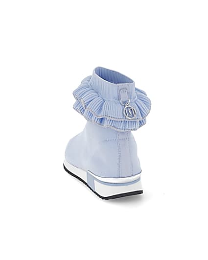 360 degree animation of product Girls blue ruffle knit sock hi top trainers frame-8