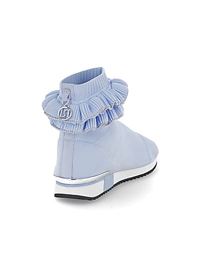 360 degree animation of product Girls blue ruffle knit sock hi top trainers frame-11