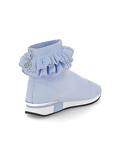 360 degree animation of product Girls blue ruffle knit sock hi top trainers frame-12