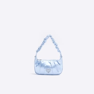 Girls Blue Satin Rushed Shoulder Bag