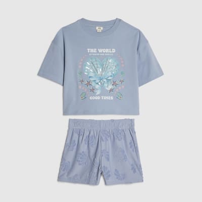 Girls Blue Shell Towelling Top & Shorts Set